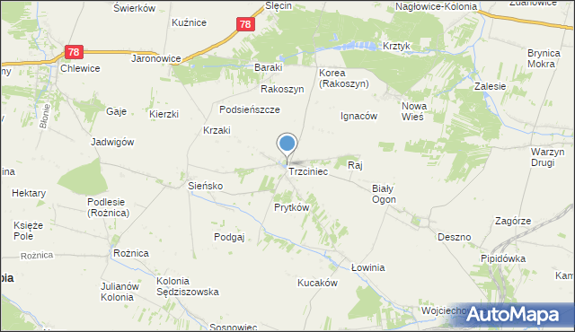mapa Trzciniec, Trzciniec gmina Nagłowice na mapie Targeo