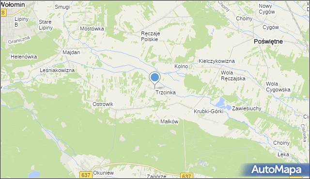 mapa Trzcinka, Trzcinka gmina Poświętne na mapie Targeo