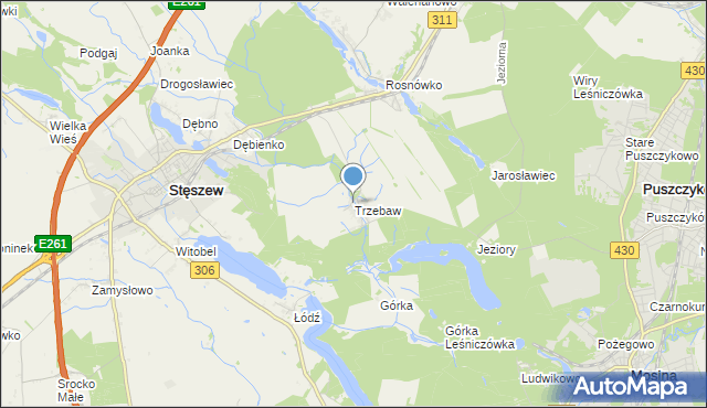 mapa Trzebaw, Trzebaw gmina Stęszew na mapie Targeo