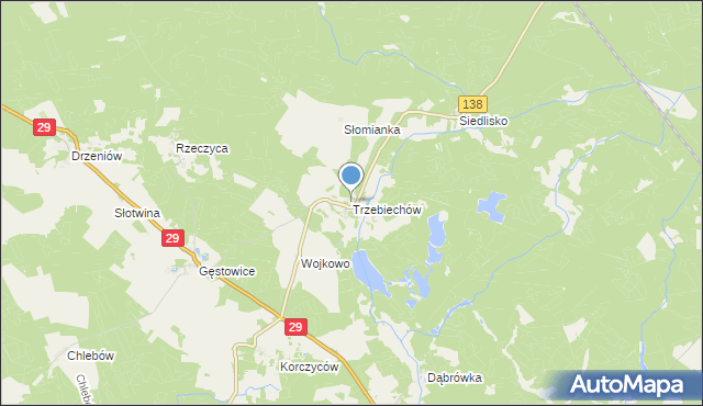 mapa Trzebiechów, Trzebiechów gmina Maszewo na mapie Targeo