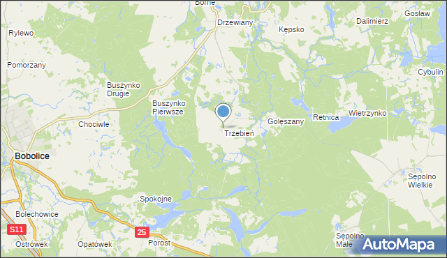 mapa Trzebień, Trzebień gmina Bobolice na mapie Targeo