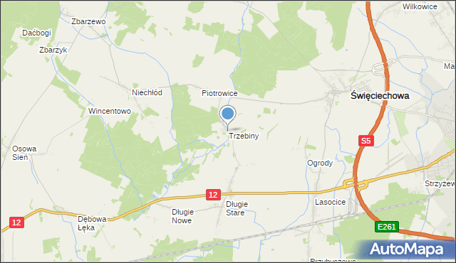 mapa Trzebiny, Trzebiny gmina Święciechowa na mapie Targeo