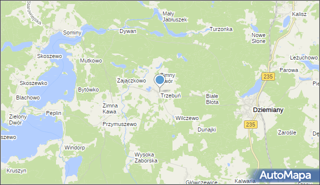 mapa Trzebuń, Trzebuń gmina Dziemiany na mapie Targeo