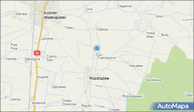 mapa Trzemeszno, Trzemeszno gmina Rozdrażew na mapie Targeo