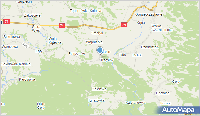 mapa Trzęsiny, Trzęsiny na mapie Targeo