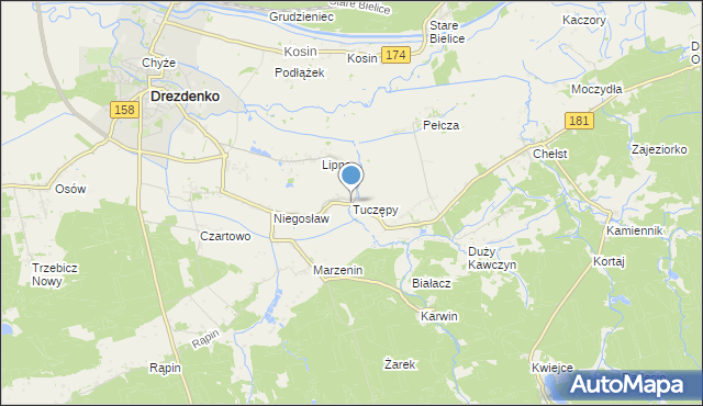 mapa Tuczępy, Tuczępy gmina Drezdenko na mapie Targeo