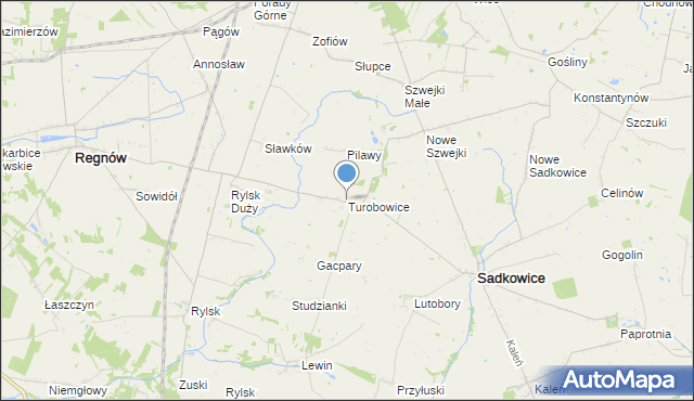 mapa Turobowice, Turobowice gmina Sadkowice na mapie Targeo