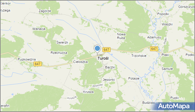 mapa Turośl, Turośl powiat kolneński na mapie Targeo