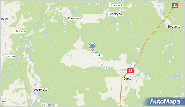 mapa Tursko, Tursko gmina Miastko na mapie Targeo