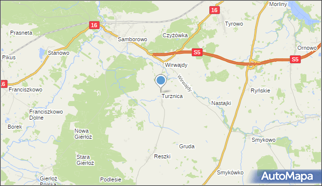 mapa Turznica, Turznica gmina Ostróda na mapie Targeo