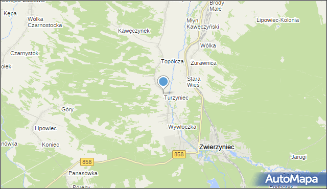 mapa Turzyniec, Turzyniec gmina Zwierzyniec na mapie Targeo