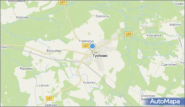 mapa Tychowo, Tychowo powiat białogardzki na mapie Targeo