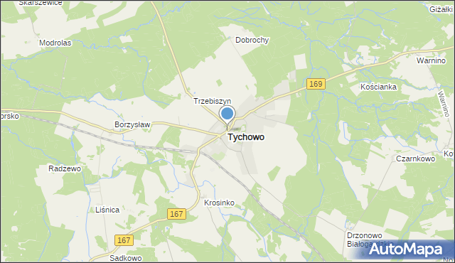 mapa Tychowo, Tychowo powiat białogardzki na mapie Targeo