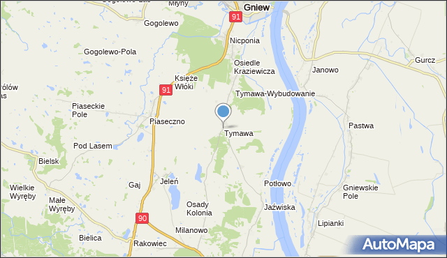 mapa Tymawa, Tymawa gmina Gniew na mapie Targeo