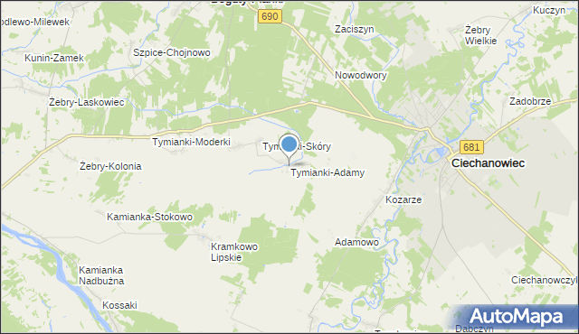 mapa Tymianki-Adamy, Tymianki-Adamy na mapie Targeo