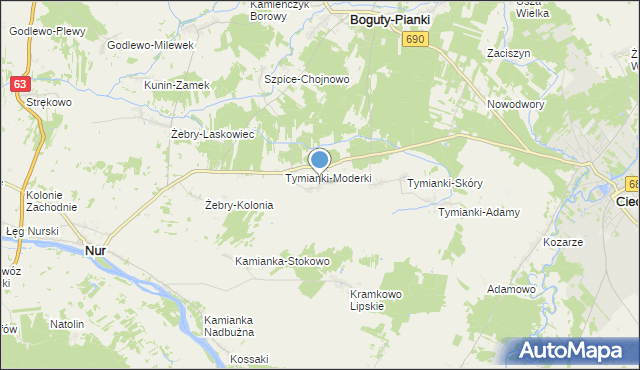 mapa Tymianki-Okunie, Tymianki-Okunie na mapie Targeo