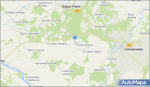 mapa Tymianki-Skóry, Tymianki-Skóry na mapie Targeo