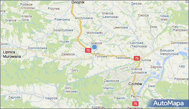 mapa Tymowa, Tymowa gmina Czchów na mapie Targeo