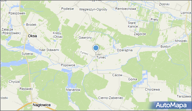 mapa Tyniec, Tyniec gmina Oksa na mapie Targeo