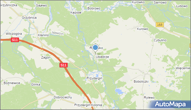 mapa Ubiedrze, Ubiedrze na mapie Targeo