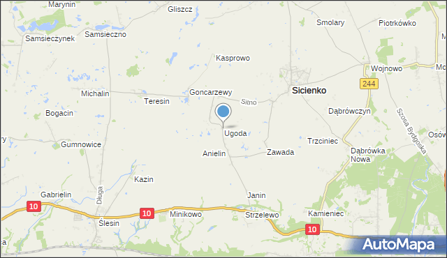 mapa Ugoda, Ugoda gmina Sicienko na mapie Targeo