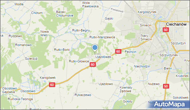 mapa Ujazdówek, Ujazdówek gmina Ciechanów na mapie Targeo
