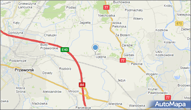 mapa Ujezna, Ujezna na mapie Targeo