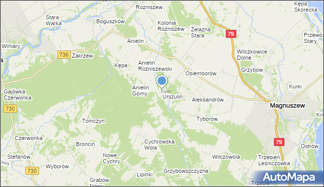 mapa Urszulin, Urszulin gmina Magnuszew na mapie Targeo
