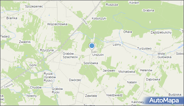 mapa Urszulin, Urszulin gmina Nowodwór na mapie Targeo