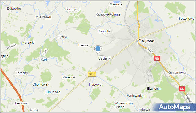 mapa Uścianki, Uścianki gmina Grajewo na mapie Targeo