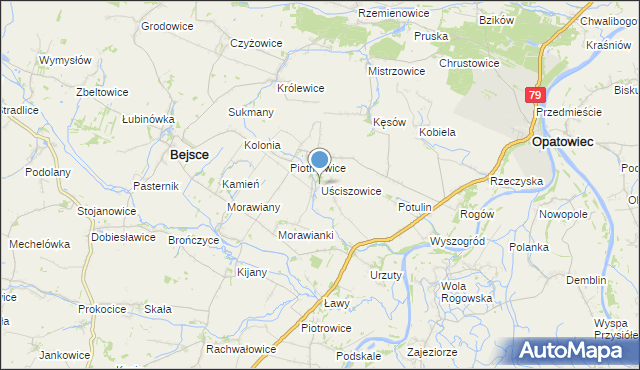 mapa Uściszowice, Uściszowice na mapie Targeo