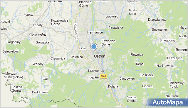 mapa Ustroń, Ustroń powiat cieszyński na mapie Targeo