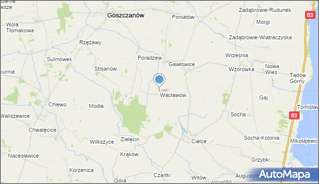 mapa Wacławów, Wacławów gmina Goszczanów na mapie Targeo