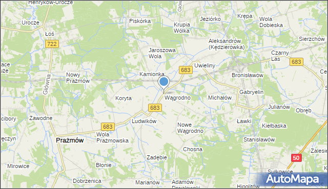 mapa Wągrodno, Wągrodno gmina Prażmów na mapie Targeo