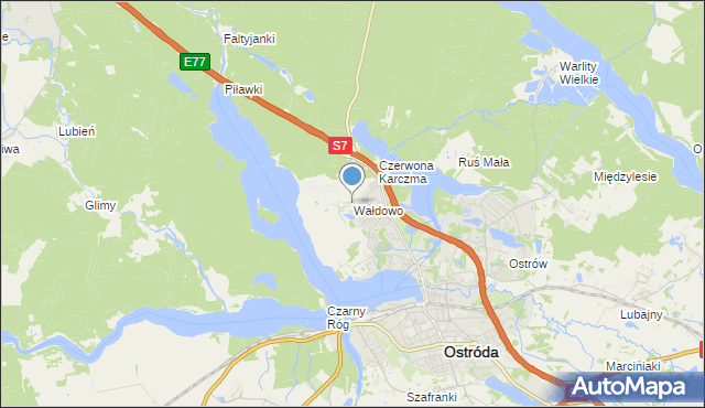 mapa Wałdowo, Wałdowo gmina Ostróda na mapie Targeo