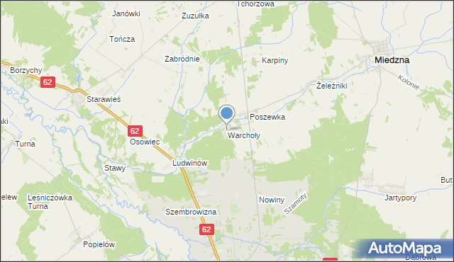 mapa Warchoły, Warchoły na mapie Targeo