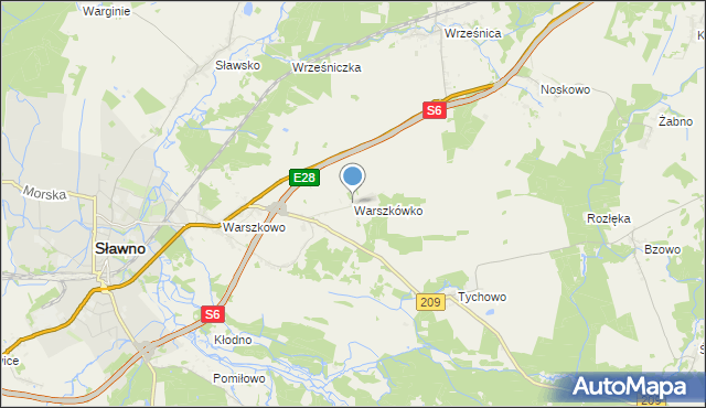 mapa Warszkówko, Warszkówko na mapie Targeo