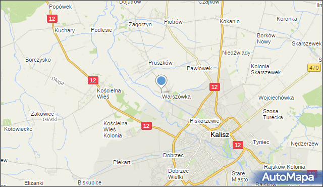 mapa Warszówka, Warszówka gmina Blizanów na mapie Targeo