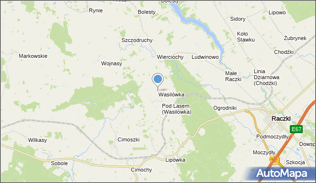mapa Wasilówka, Wasilówka gmina Raczki na mapie Targeo
