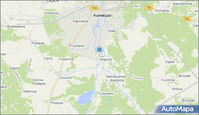 mapa Wąsosz, Wąsosz gmina Koniecpol na mapie Targeo