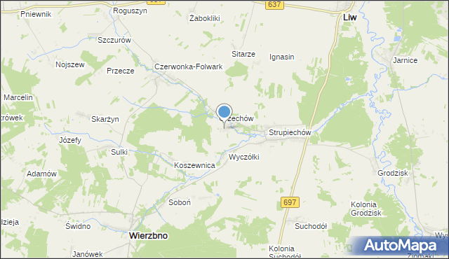 mapa Wąsosze, Wąsosze gmina Wierzbno na mapie Targeo