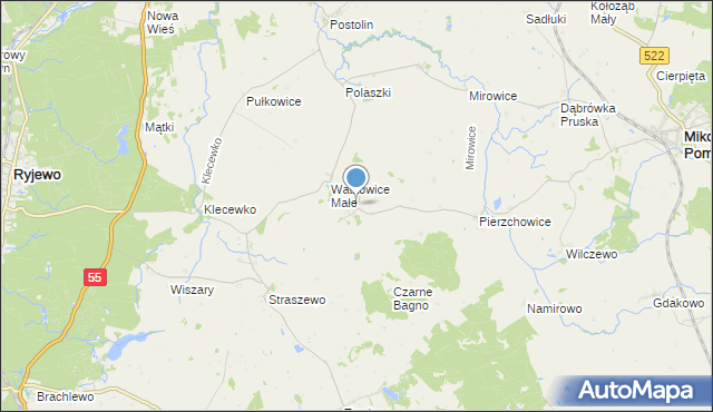 mapa Watkowice, Watkowice na mapie Targeo
