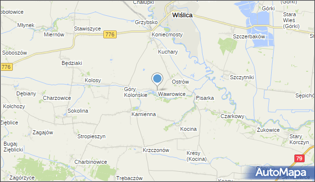 mapa Wawrowice, Wawrowice gmina Wiślica na mapie Targeo