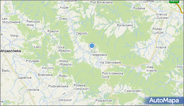 mapa Węglówka, Węglówka gmina Korczyna na mapie Targeo