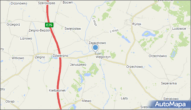 mapa Węgorzyn, Węgorzyn gmina Ryńsk na mapie Targeo