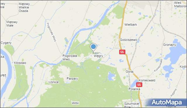 mapa Węgry, Węgry gmina Sztum na mapie Targeo