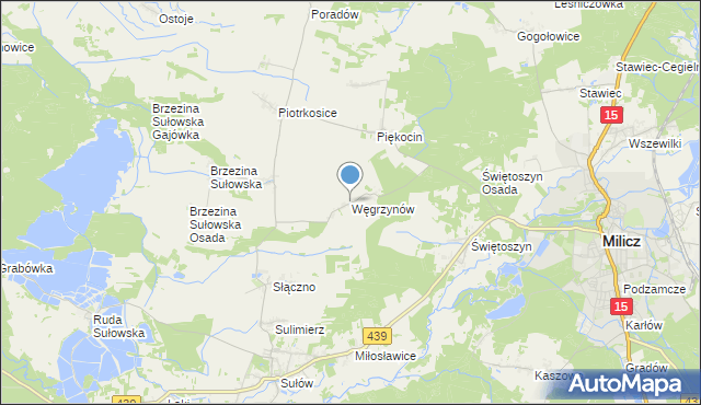 mapa Węgrzynów, Węgrzynów gmina Milicz na mapie Targeo
