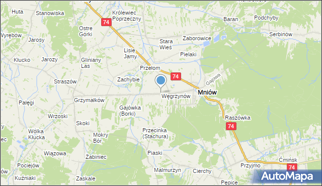 mapa Węgrzynów, Węgrzynów gmina Mniów na mapie Targeo