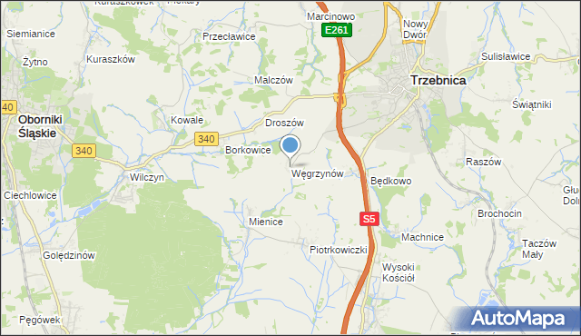 mapa Węgrzynów, Węgrzynów gmina Trzebnica na mapie Targeo