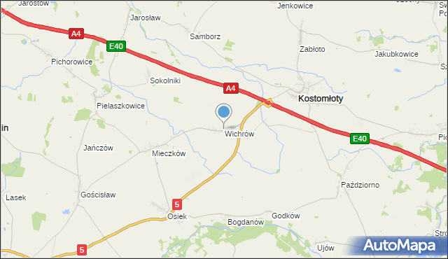mapa Wichrów, Wichrów gmina Kostomłoty na mapie Targeo